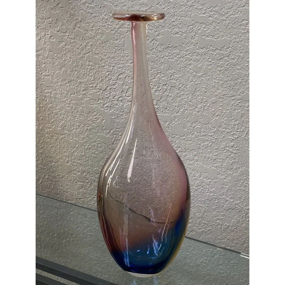 Kosta Boda Kjell Engman 11 1/2" Fidji Rainbow Art Glass Bottle Vase 48838 - Picture 2 of 16